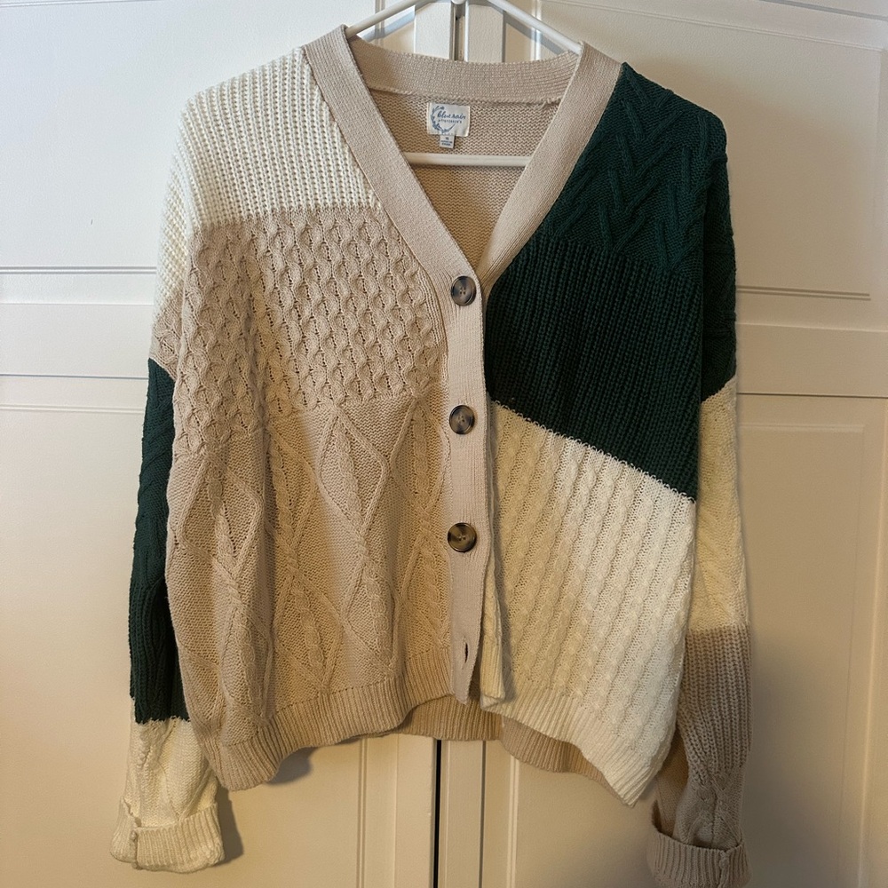 Blue Rain Cream and Green Knit Cardigan